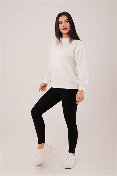 Yaka Ribanalı 2 İplik Beyaz Sweatshirt