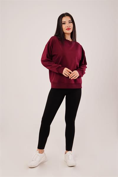 Yaka Ribanalı 2 İplik Bordo Sweatshirt