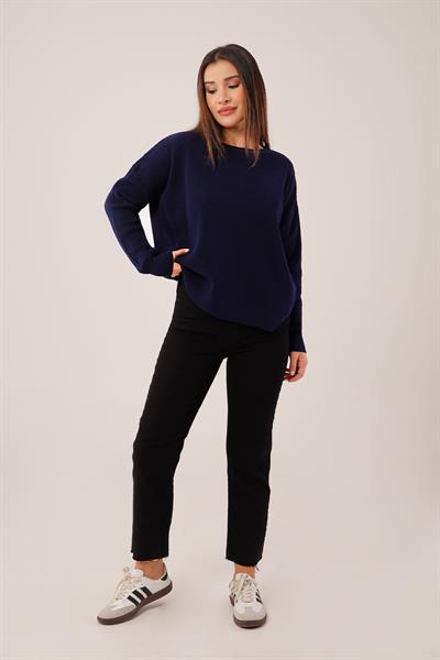 Yan Kısa Yırtmaçlı Selanik Örme Lacivert Kazak