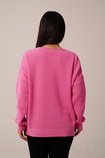 Yan Kısa Yırtmaçlı Selanik Örme Pembe Kazak