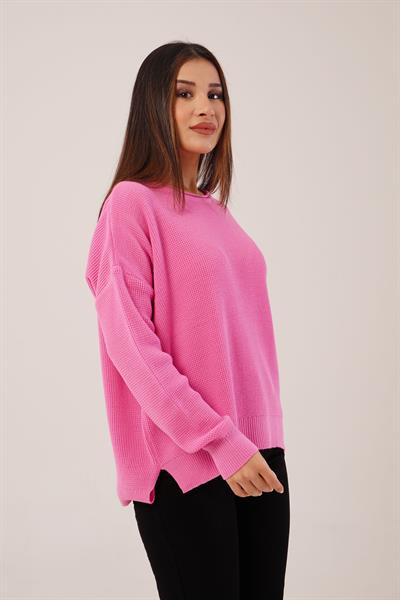 Yan Kısa Yırtmaçlı Selanik Örme Pembe Kazak