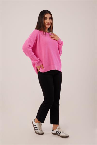 Yan Kısa Yırtmaçlı Selanik Örme Pembe Kazak