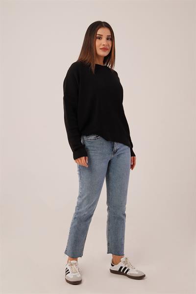 Yan Kısa Yırtmaçlı Selanik Örme Siyah Kazak