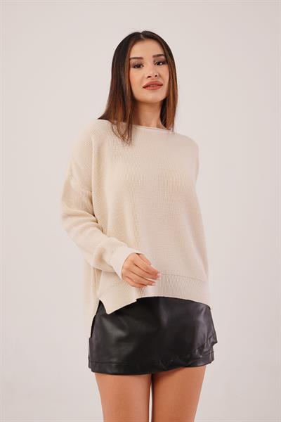 Yan Kısa Yırtmaçlı Selanik Örme Taş Kazak