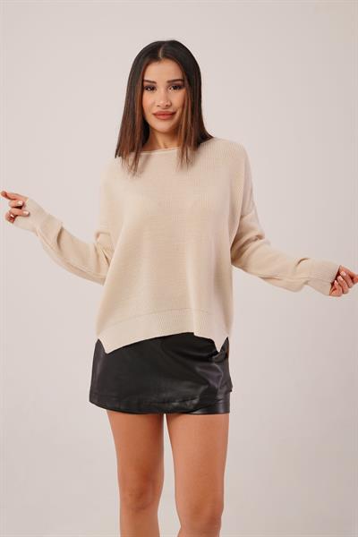 Yan Kısa Yırtmaçlı Selanik Örme Taş Kazak