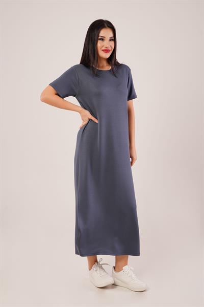 Yan Yırtmaçlı Modal Antrasit Elbise