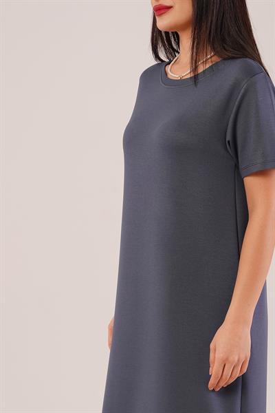 Yan Yırtmaçlı Modal Antrasit Elbise