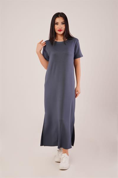 Yan Yırtmaçlı Modal Antrasit Elbise
