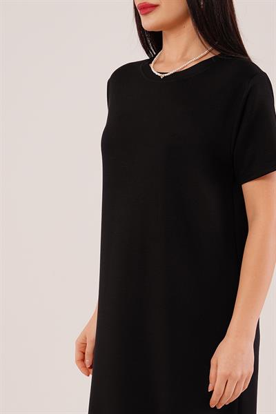 Yan Yırtmaçlı Modal Siyah Elbise