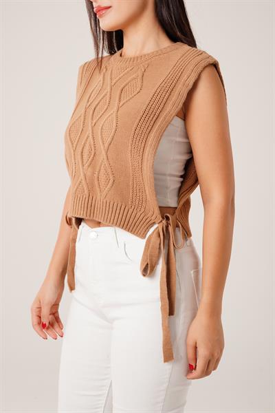 Yandan Bağlamalı Camel Triko Süveter