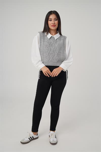 Yandan Bağlamalı Gri Triko Süveter