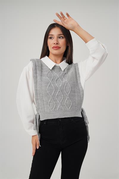 Yandan Bağlamalı Gri Triko Süveter