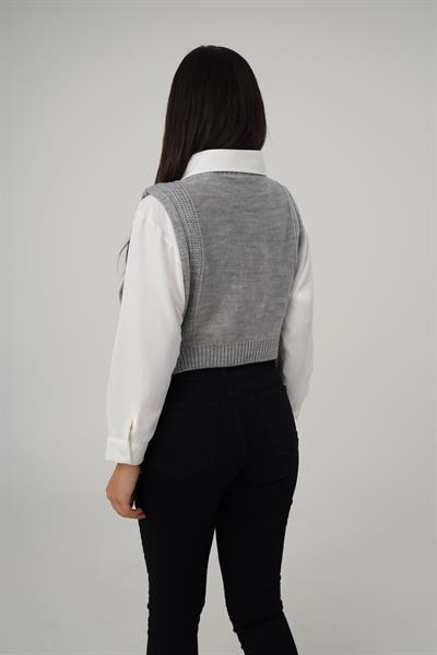 Yandan Bağlamalı Gri Triko Süveter