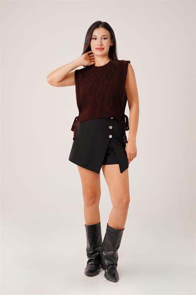 Yandan Bağlamalı Kahve Triko Süveter