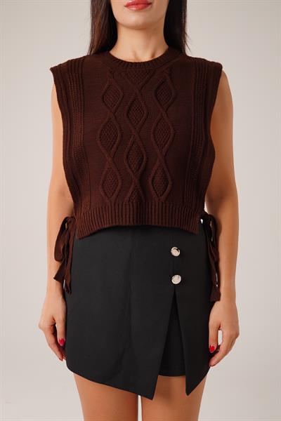 Yandan Bağlamalı Kahve Triko Süveter