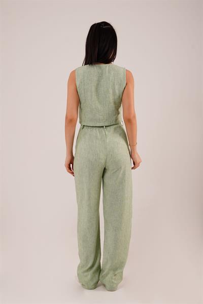 Keten Yelek Pantolon Mint İkili Takım	