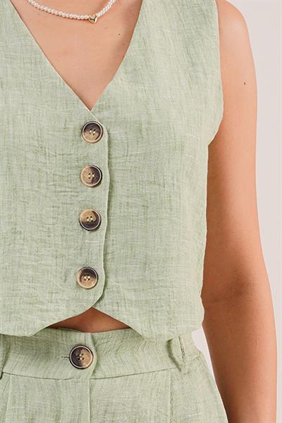 Keten Yelek Pantolon Mint İkili Takım	
