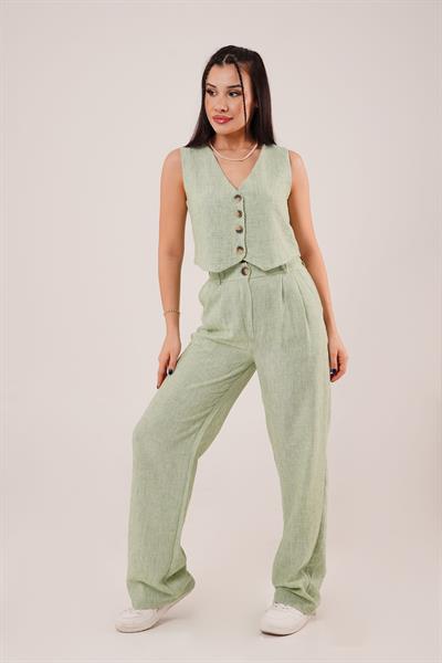 Keten Yelek Pantolon Mint İkili Takım	