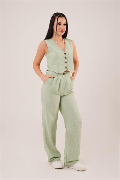 Keten Yelek Pantolon Mint İkili Takım	