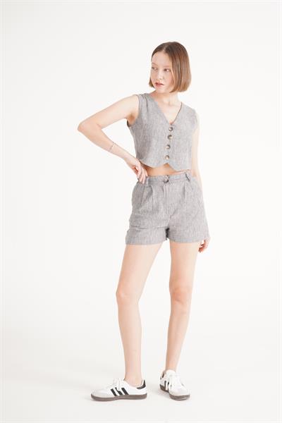 Yelek Şort Antrasit Keten İkili Takım