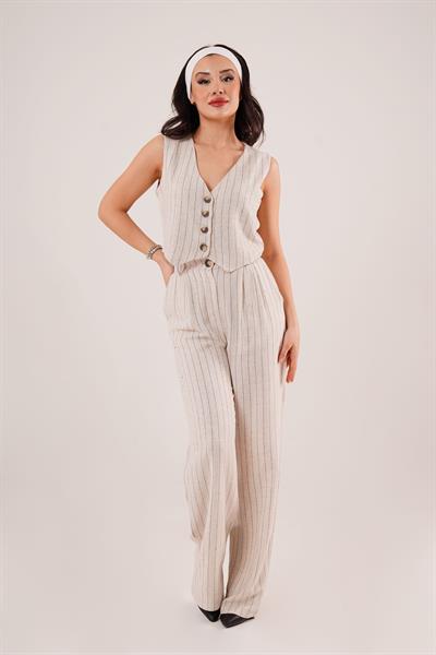 Yelek ve Pantolon Siyah Şeritli İkili Takım