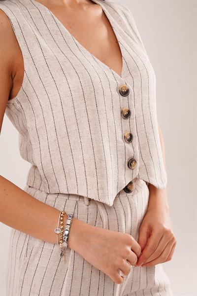 Yelek ve Pantolon Siyah Şeritli İkili Takım