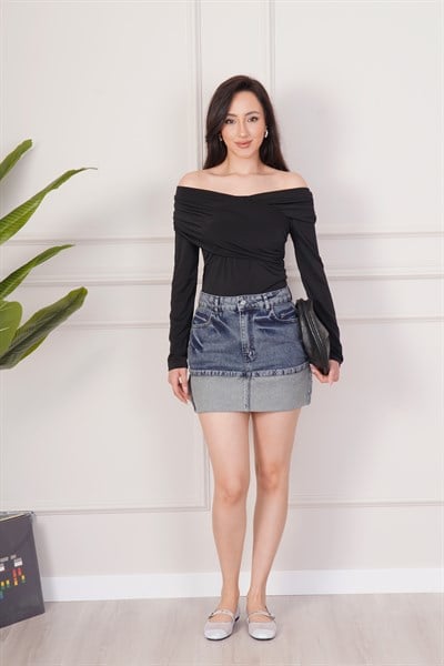 Yıkamalı Model Katlama Detaylı Cepli Mini Kot Etek