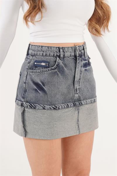 Yıkamalı Model Katlama Detaylı Cepli Mini Kot Etek