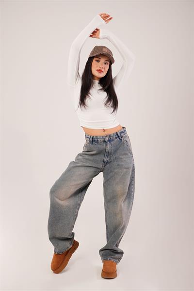 Yıkamalı Tint Baggy Kot Pantolon