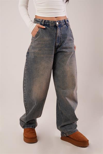 Yıkamalı Tint Baggy Kot Pantolon