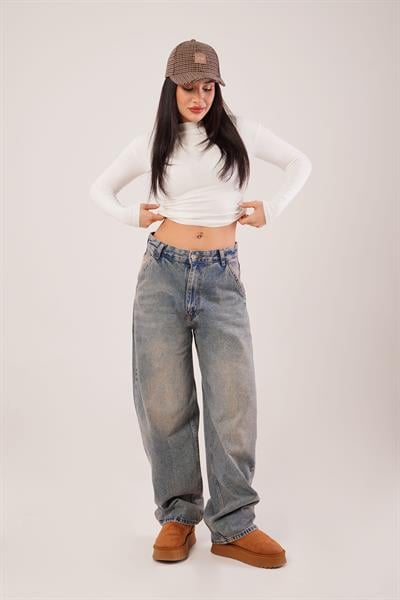 Yıkamalı Tint Baggy Kot Pantolon
