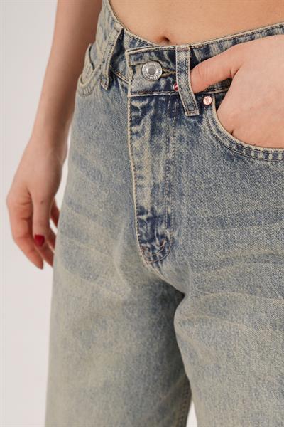 Yıkamalı Yüksek Bel Bol Paça Baggy Jean