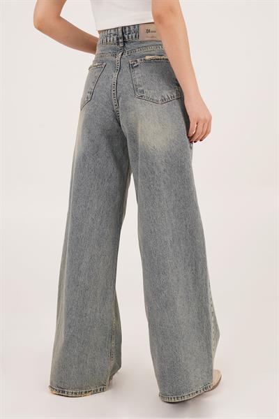 Yıkamalı Yüksek Bel Bol Paça Baggy Jean