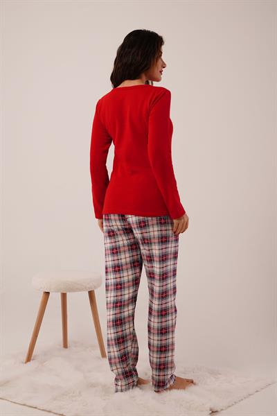Yılbaşı Baskılı Merry Christmas Bakılı Kırmızı Pijama Takımı