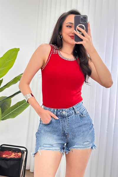 Yüksek Bel Distressed Kot Denim Şort