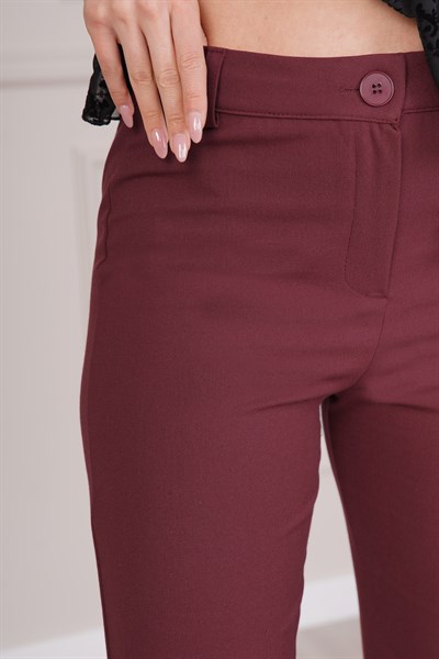 Yüksek Bel Flare Rahat Kesim Bordo Pantolon