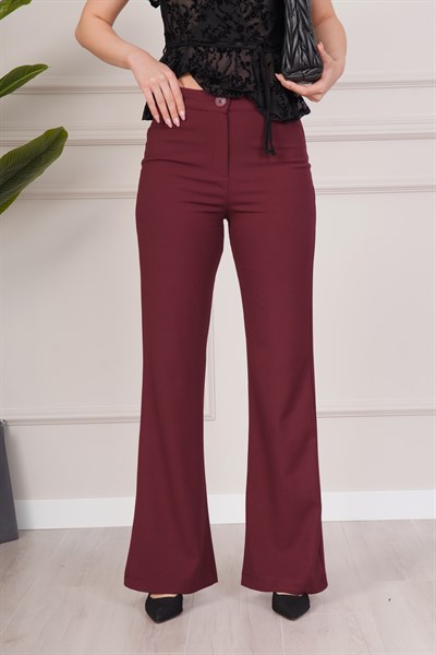Yüksek Bel Flare Rahat Kesim Bordo Pantolon