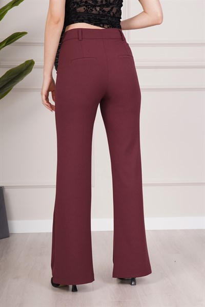 Yüksek Bel Flare Rahat Kesim Bordo Pantolon