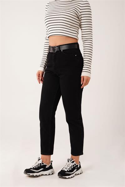 Yüksek Bel Mom Fit Antrasit Pantolon