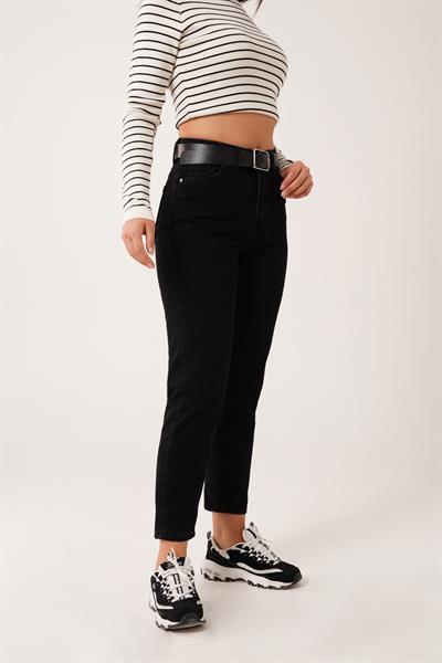 Yüksek Bel Mom Fit Antrasit Pantolon
