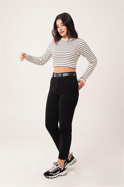 Yüksek Bel Mom Fit Antrasit Pantolon