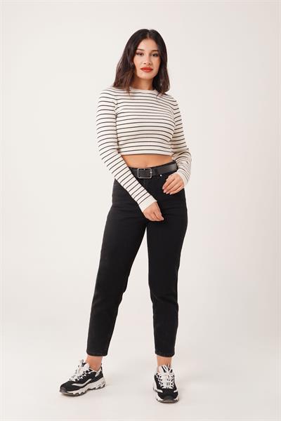 Yüksek Bel Mom Fit Antrasit Pantolon
