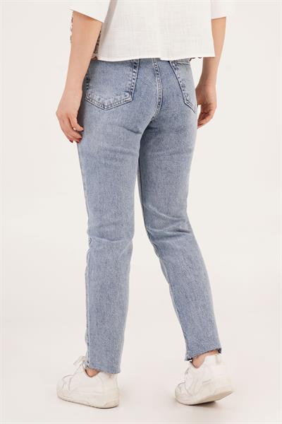 Yüksek Bel Straight Fit Orta Mavi Mom Jean