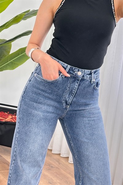 Yüksek Bel Straight Yıkamalı Kot Jean