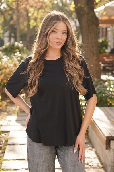 Yuvarlak Yaka Basic Yumuşacık Siyah Tişört