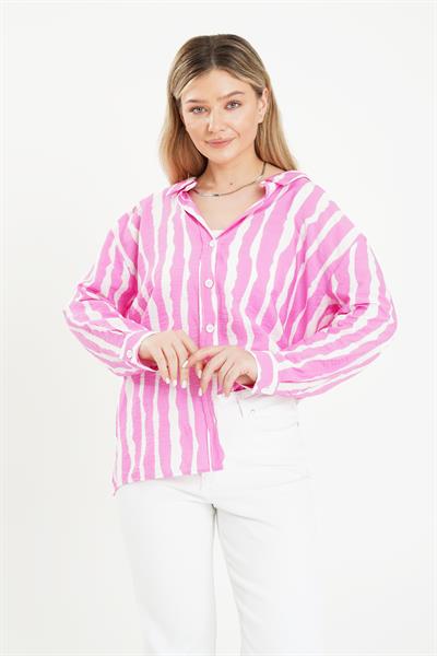 Zebra Desen Fuşya Gömlek
