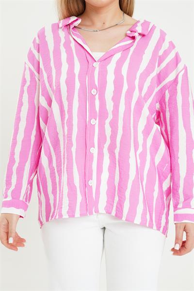 Zebra Desen Fuşya Gömlek