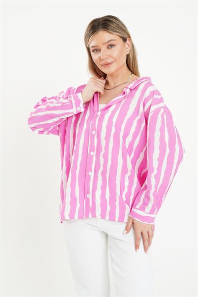 Zebra Desen Fuşya Gömlek