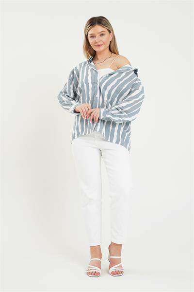 Zebra Desen Gri Gömlek