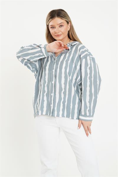 Zebra Desen Gri Gömlek